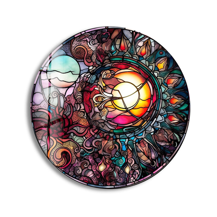 Stained Design Round Glass Wall Art glass wall decor, glass wall art decor
