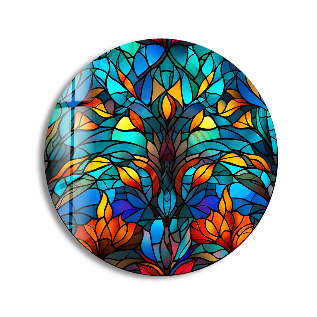 Blue Stained Round Tree Glass Wall Art glass image printing, glass prints from photos
