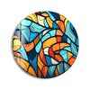 Blue & Orange Mosaic Round Glass Wall Art print on glass, glass printed photos
