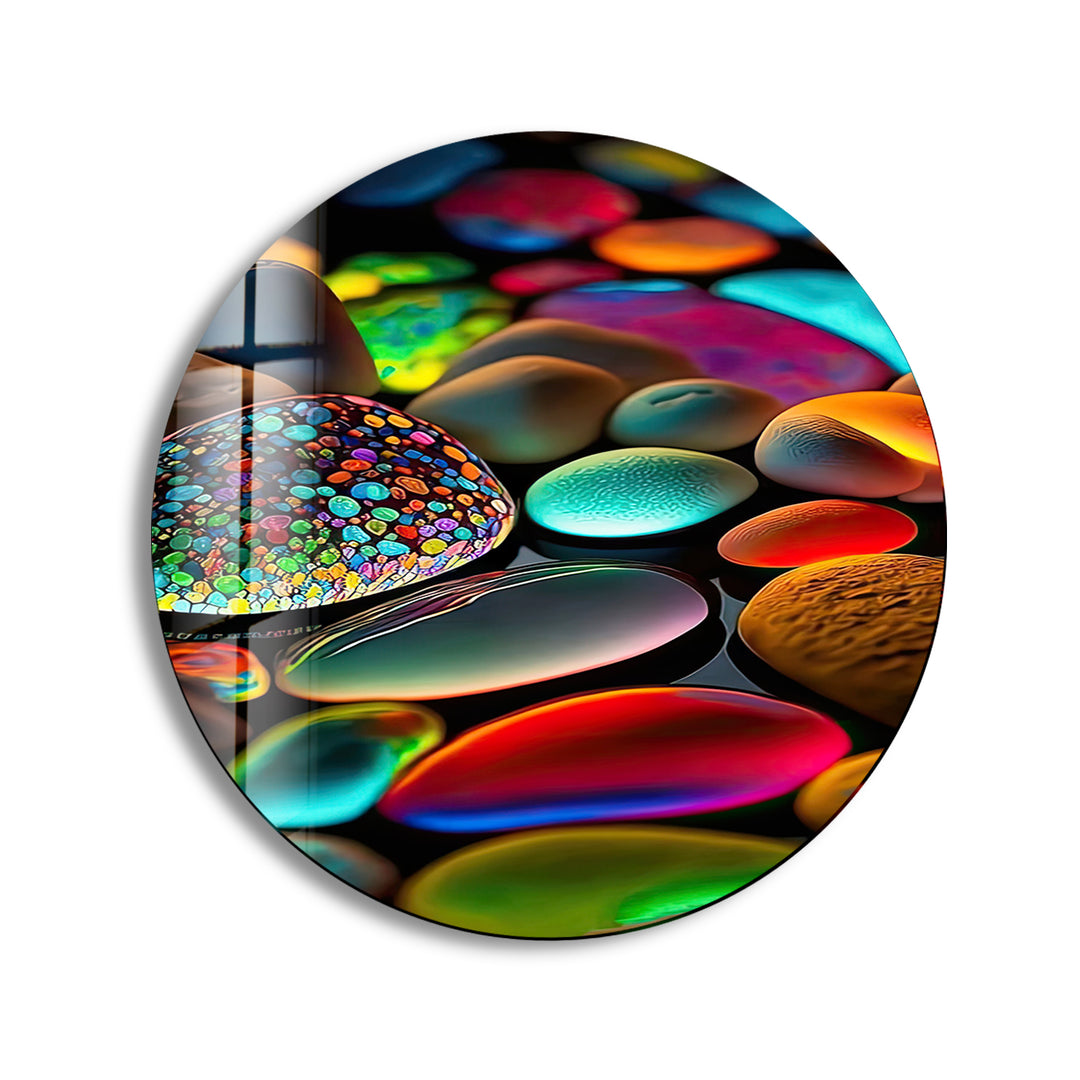 Glowy Zen Spa Stones Round Glass Wall Art print picture on glass, Tempered Glass Wall Art
