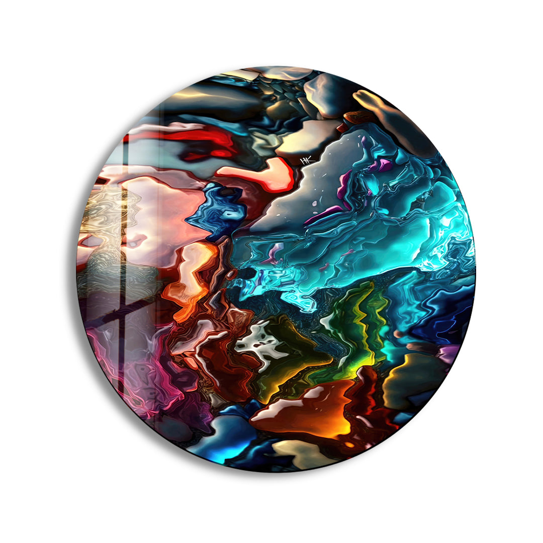 Stained Round Oil Art Colored Glass Wall Art print picture on glass, Tempered Glass Wall Art
