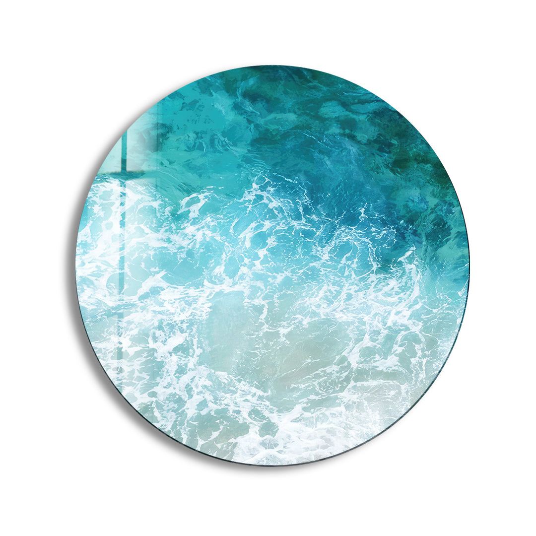 Sea Waves Round Glass Wall Art glass art painting, glass art for the Wall
