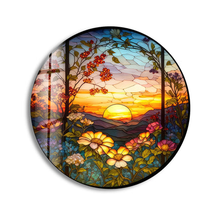 Natural Motifs Stained Round Glass Wall Art Glass Printing Wall Art, Print photos on glass