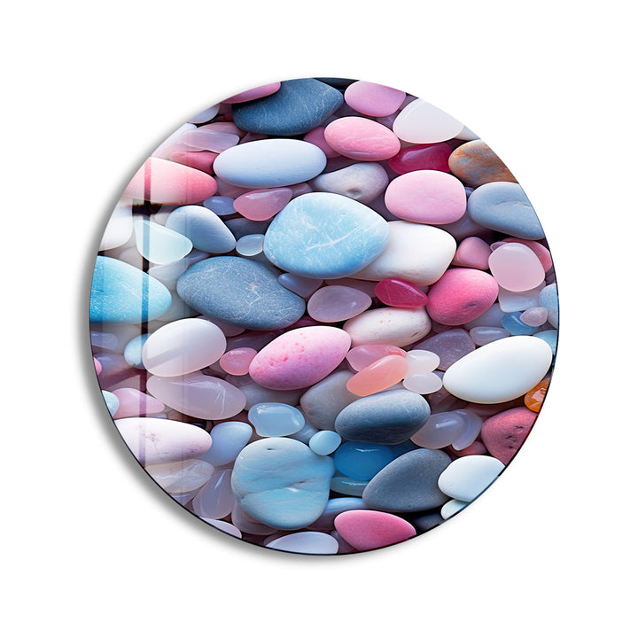 Pink & Blue Zen Spa Stones Round Glass Wall Art glass image printing, glass prints from photos
