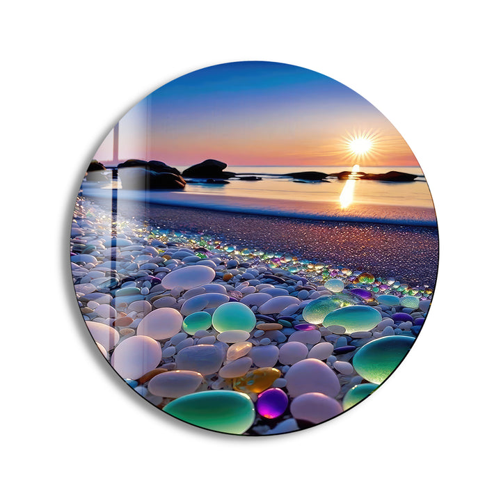 Sunset Stones Round Glass Wall Art photo print on glass, prints on glass wall art
