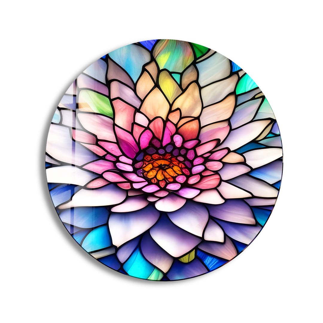 Pink Flower Details Stained Round Glass Wall Art print picture on glass, Tempered Glass Wall Art
