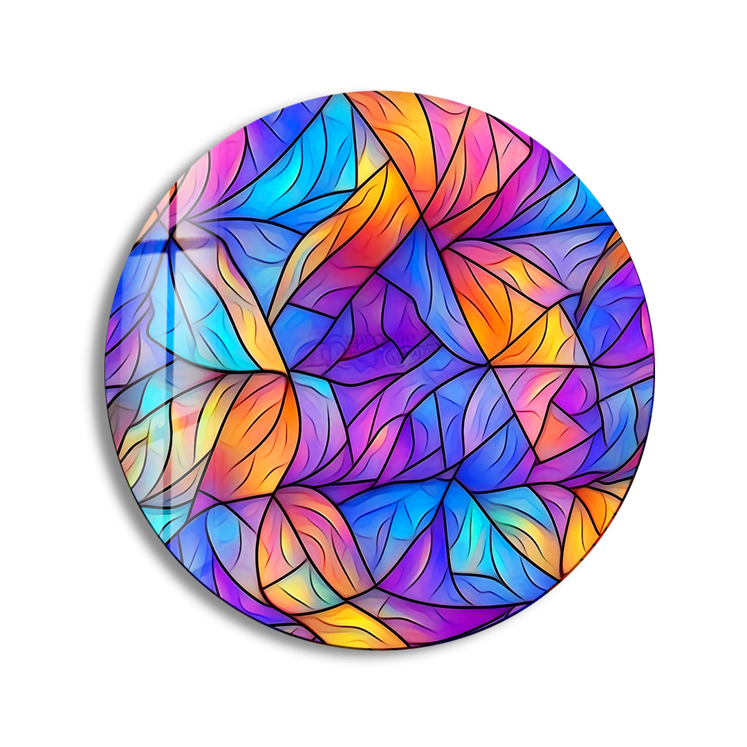 Stained Round Blue & Purple Glass Wall Art print picture on glass, Tempered Glass Wall Art
