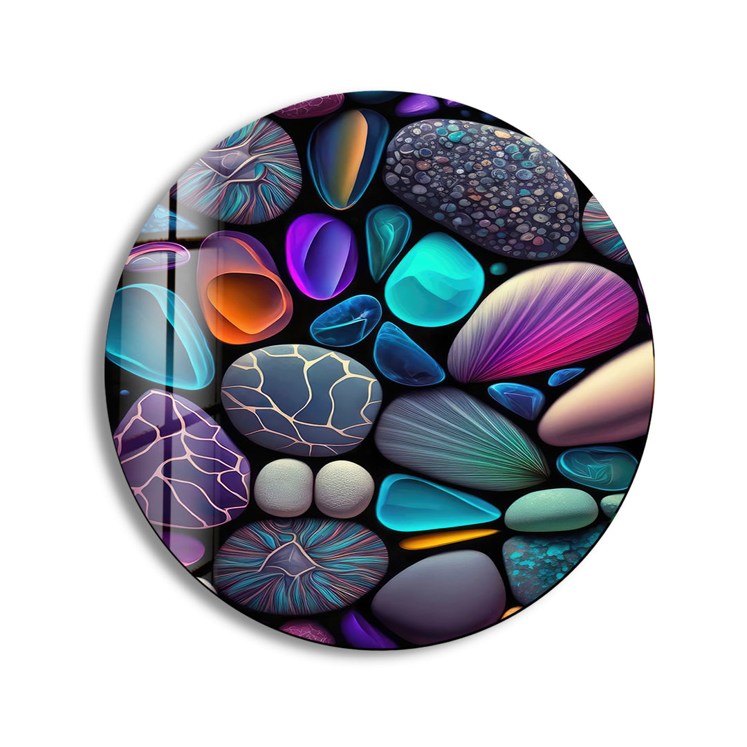 Colored Zen Spa Stones Round Glass Wall Art Glass Printing Wall Art, Print photos on glass
