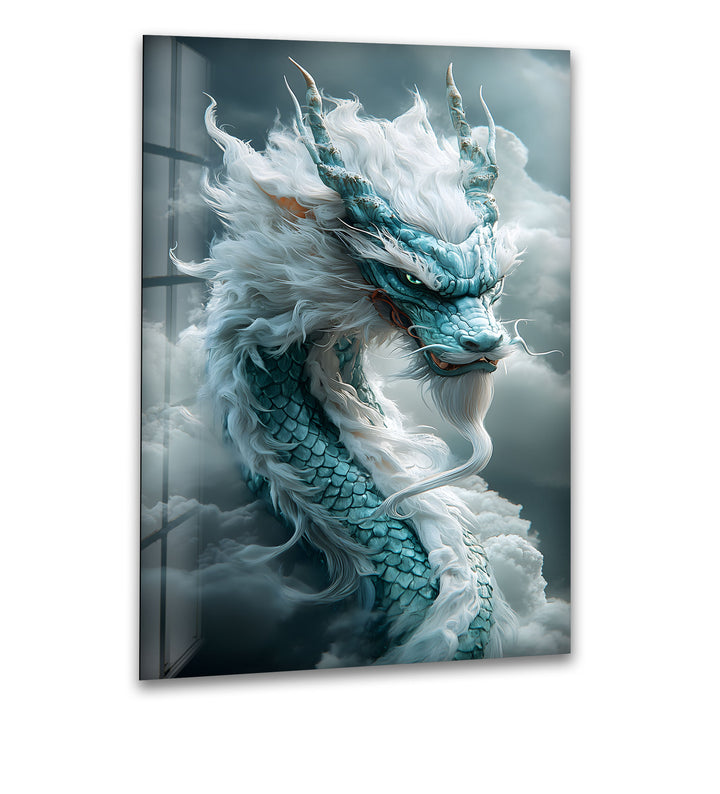 Majestic storm dragon swirling in the clouds with electric energy.
