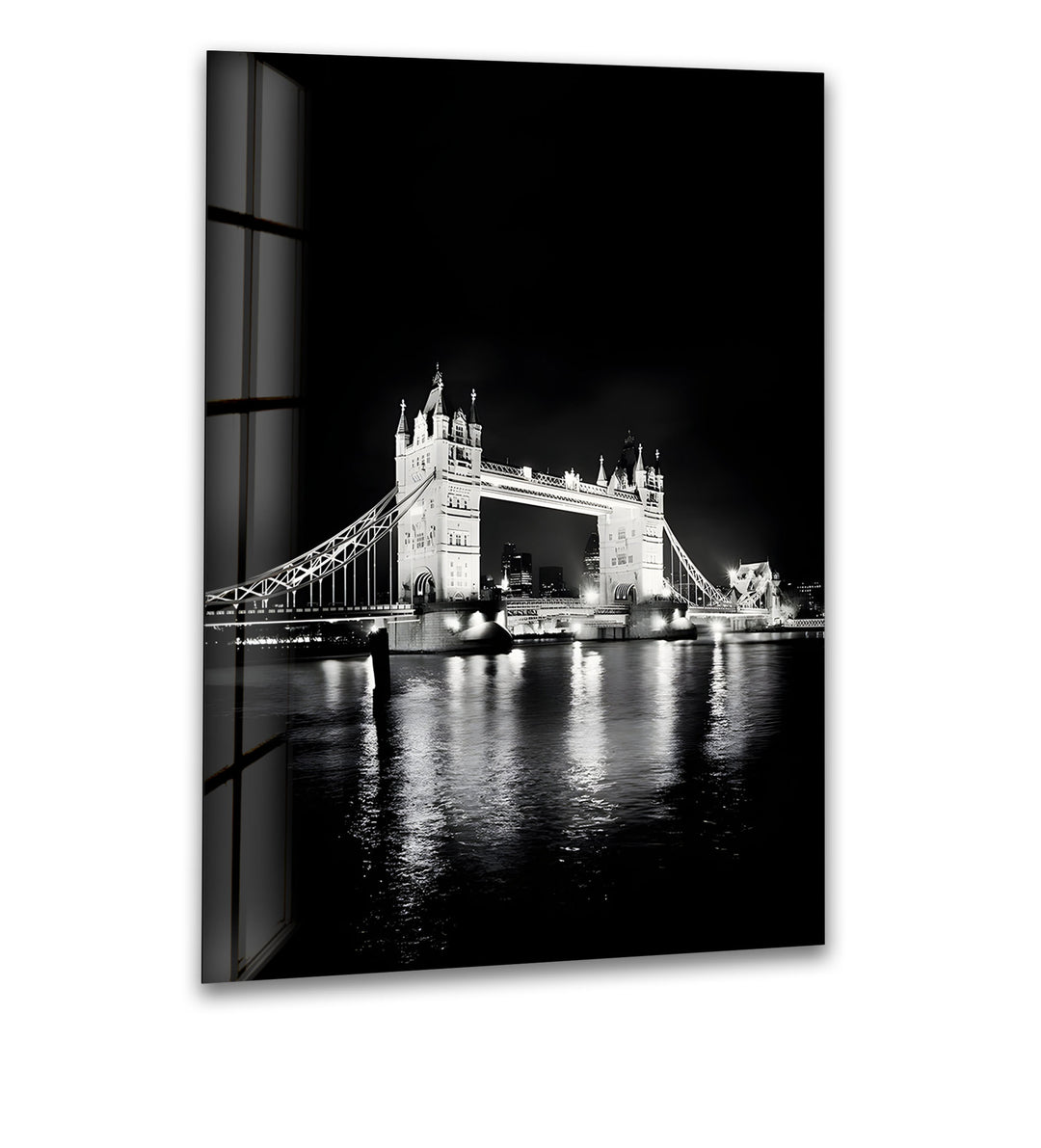 Tower Bridge at Night: A stunning black-and-white view of London's iconic Tower Bridge.
