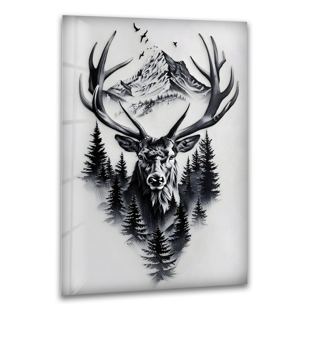 Majestic Stag & Mountain – Black & White Wildlife Wall Art