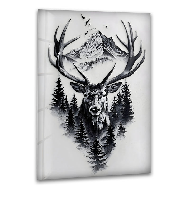 Majestic Stag & Mountain – Black & White Wildlife Wall Art