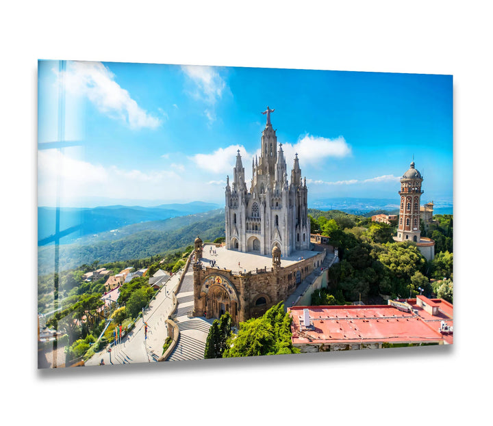 Tibidabo Cathedral Glass Wall Art – Majestic View of Barcelona’s Iconic Mountain & Church