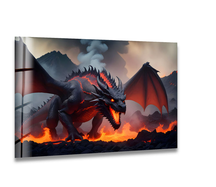 Inferno dragon roaring in fiery chaos, igniting the world with its power and fury.
