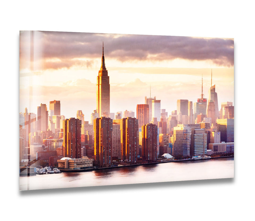 Empire State Building Glass Wall Art – Stunning NYC Skyline at Sunset