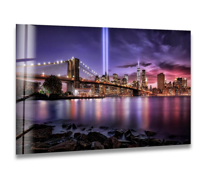 Brooklyn Bridge Glass Wall Art – Breathtaking NYC Skyline with Tribute in Light