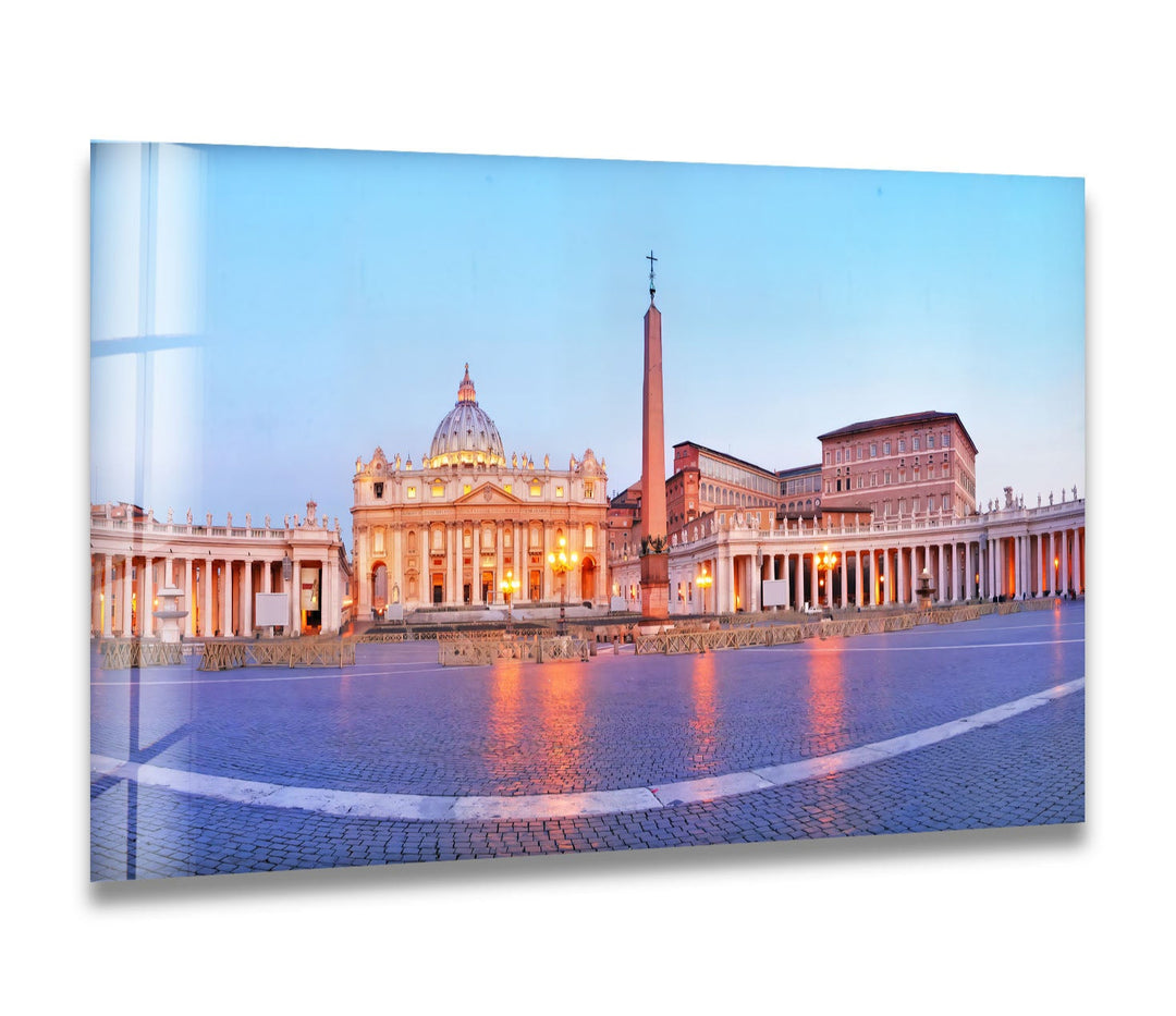 Vatican City Glass Wall Art – Majestic View of St. Peter’s Square at Dawn