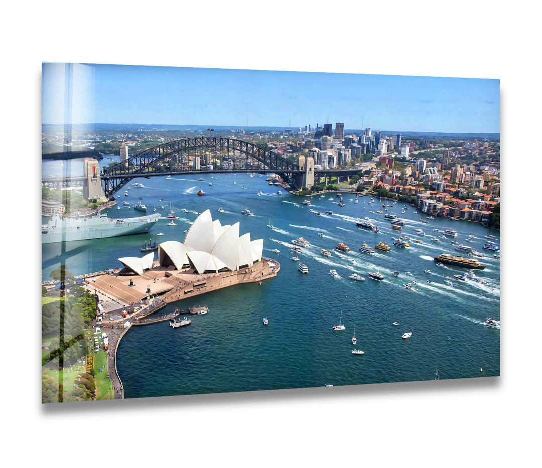 Sydney Opera House Glass Wall Art – Iconic View of Australia's Landmark & Harbour Bridge