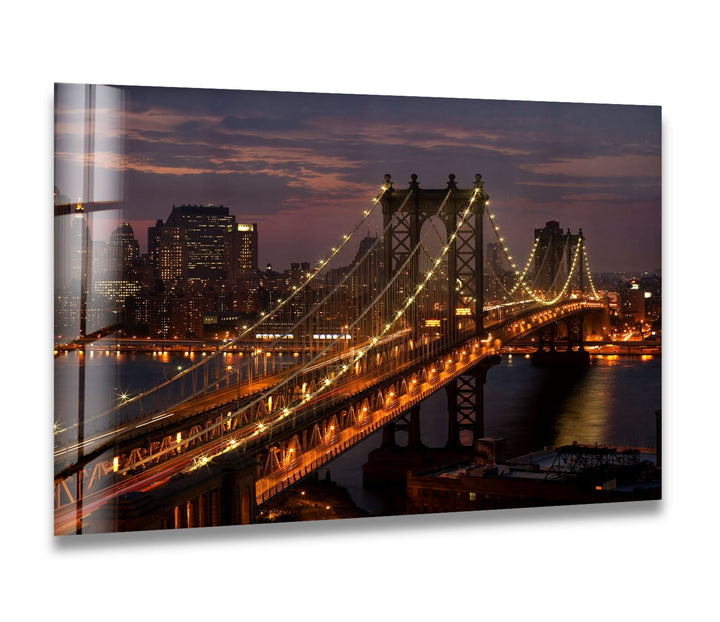 Brooklyn Bridge Glass Wall Art – Stunning Night View of Iconic