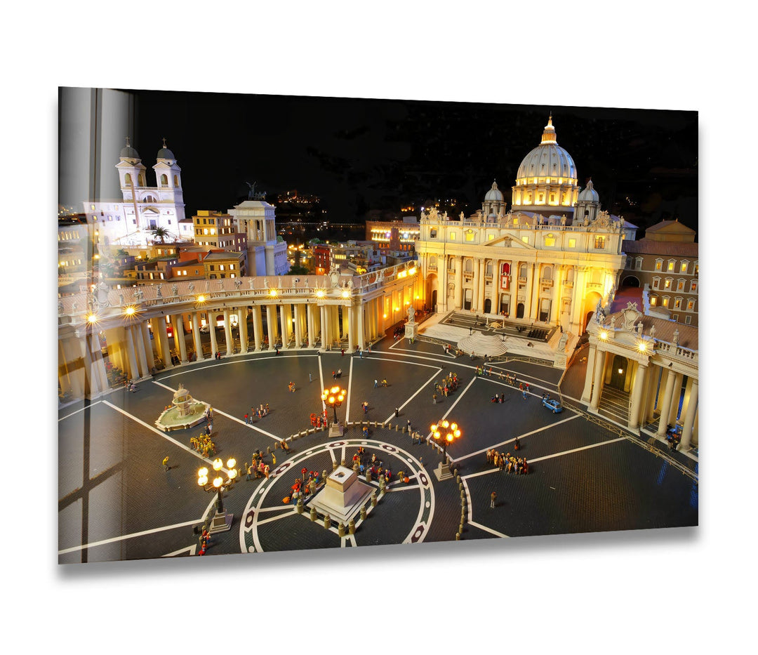 Vatican City Glass Wall Art – St. Peter’s Basilica Night View