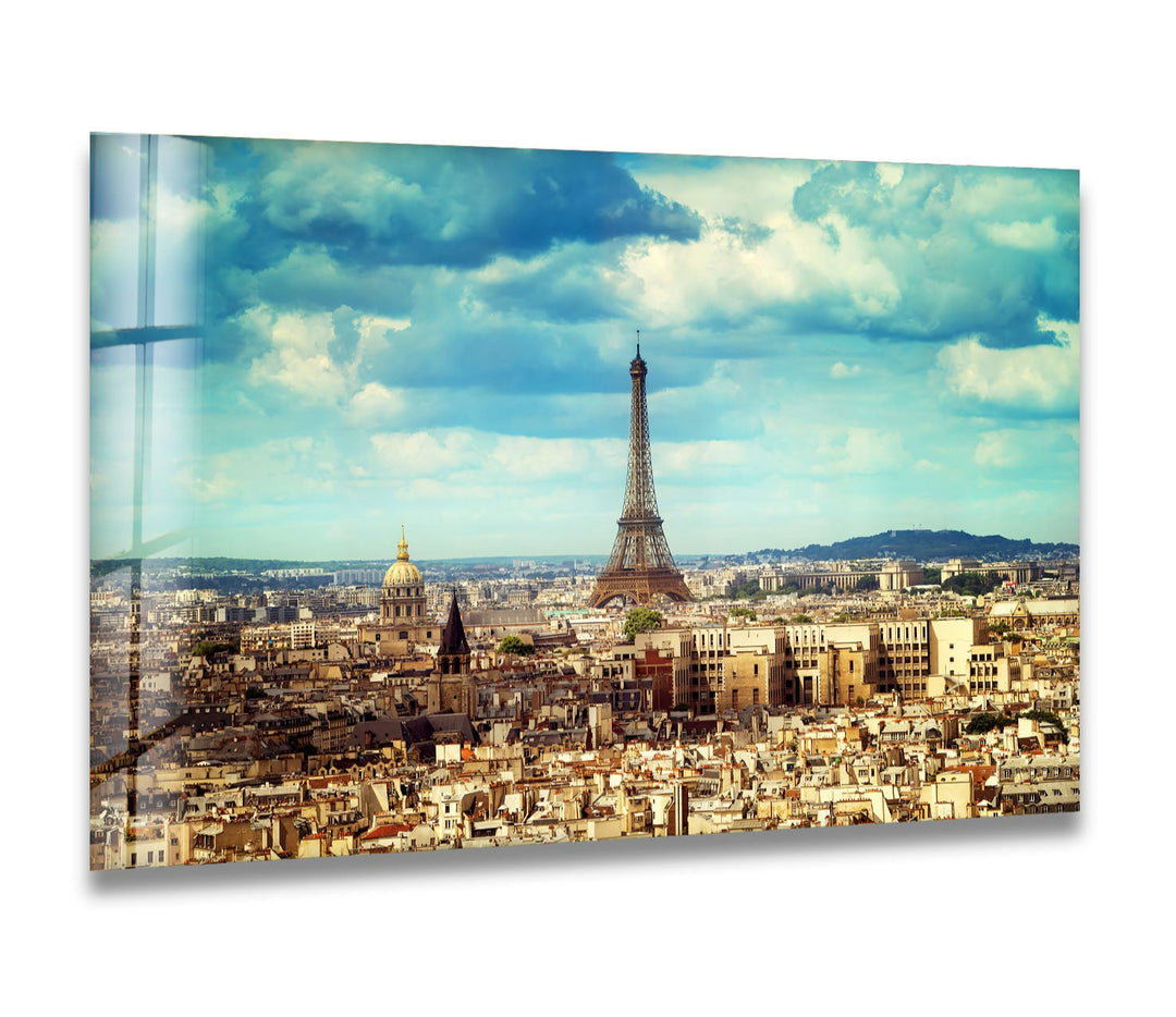 Paris Skyline Glass Wall Art – Iconic Eiffel Tower View with Cityscape