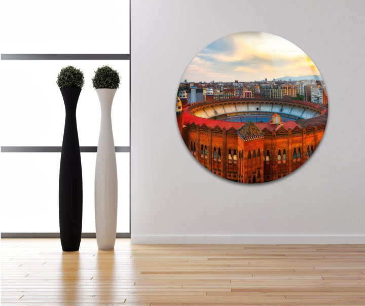 Arena de Barcelona Glass Wall Art – Iconic Spanish Landmark with Historic Architecture