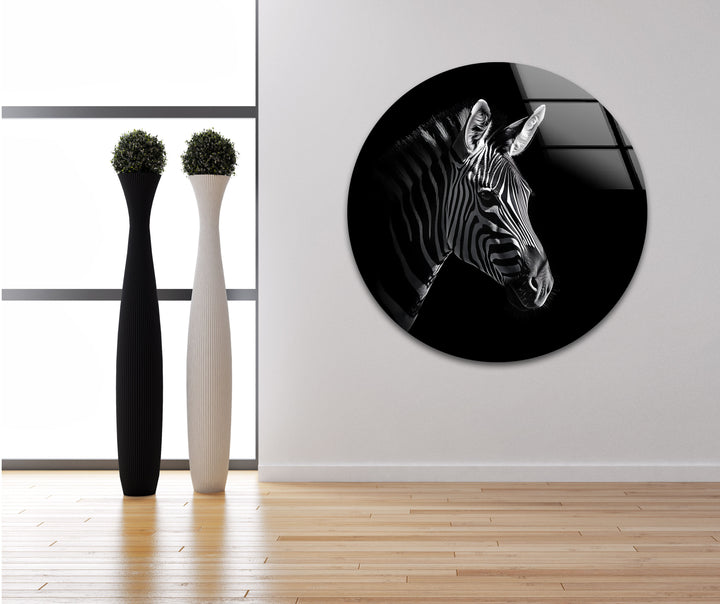 Zebra Stripes: Unique Black and White Zebra Portrait on Glass Wall Art
