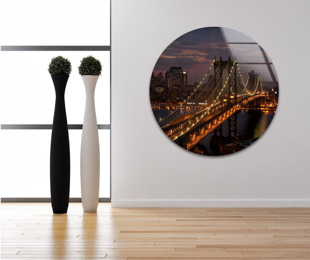 Brooklyn Bridge Glass Wall Art – Stunning Night View of Iconic