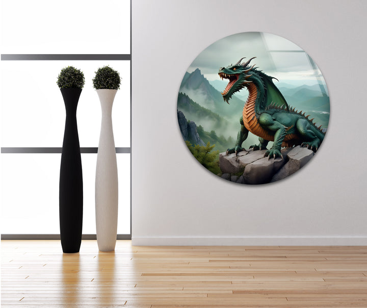 This epic green dragon artwork brings fantasy and adventure to your space with high-quality glass printing.
