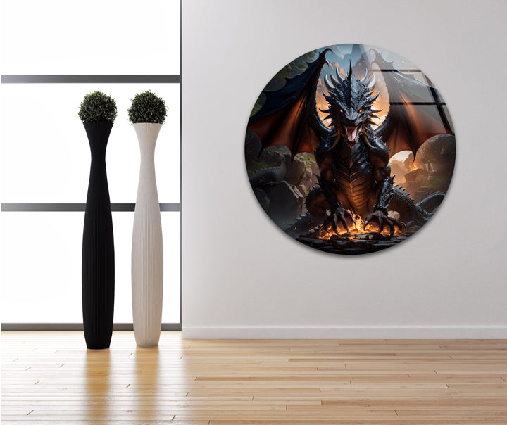 Ignite your walls with the fiery roar of the Inferno Dragon, a powerful glass wall art piece.
