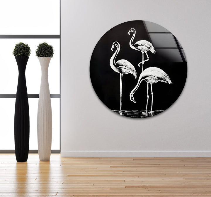 Elegant Flamingos – Black & White Minimalist Wall Art