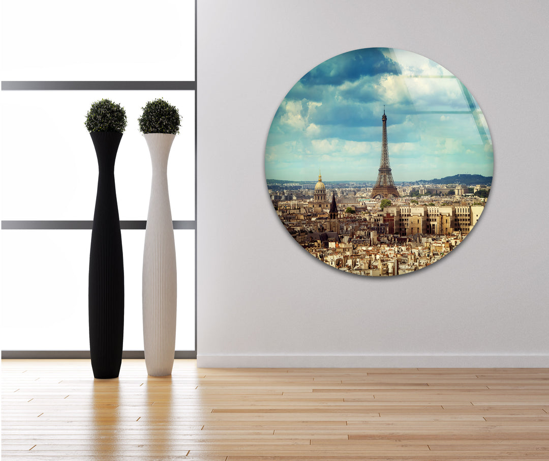 Paris Skyline Glass Wall Art – Iconic Eiffel Tower View with Cityscape