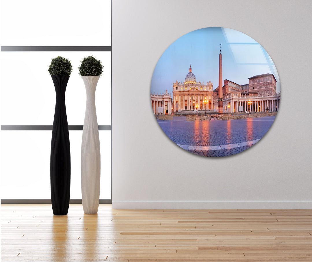 Vatican City Glass Wall Art – Majestic View of St. Peter’s Square at Dawn