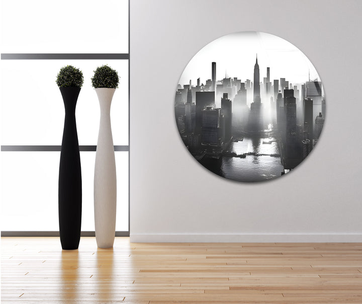 High-contrast black-and-white New York skyline captured on glass, adding a touch of class and modernity to any room.