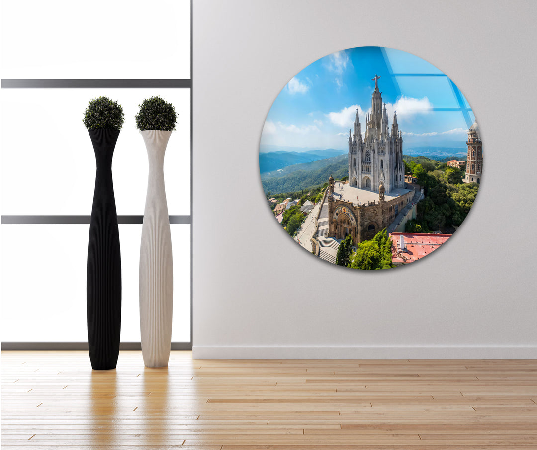 Tibidabo Cathedral Glass Wall Art – Majestic View of Barcelona’s Iconic Mountain & Church