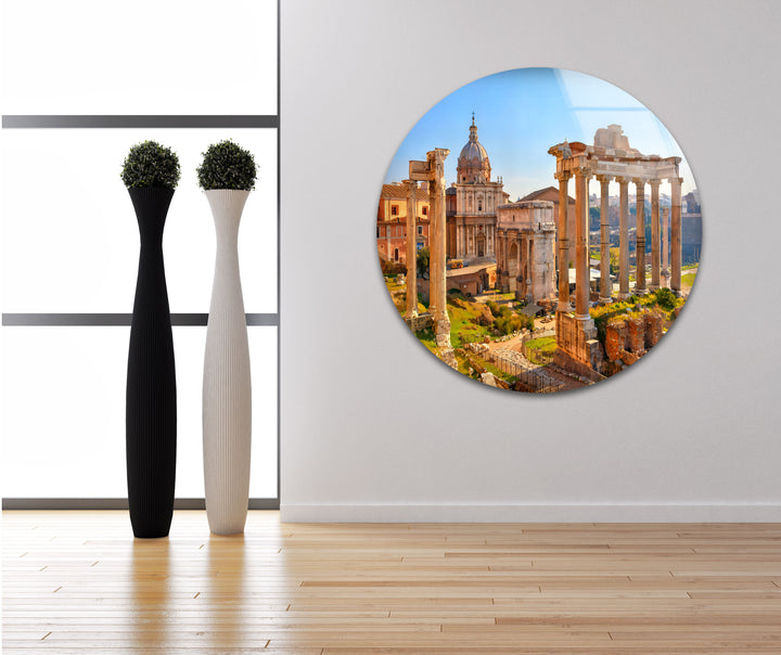 Roman Forum Glass Wall Art – Iconic Ancient Ruins with Historic Roman Architecture