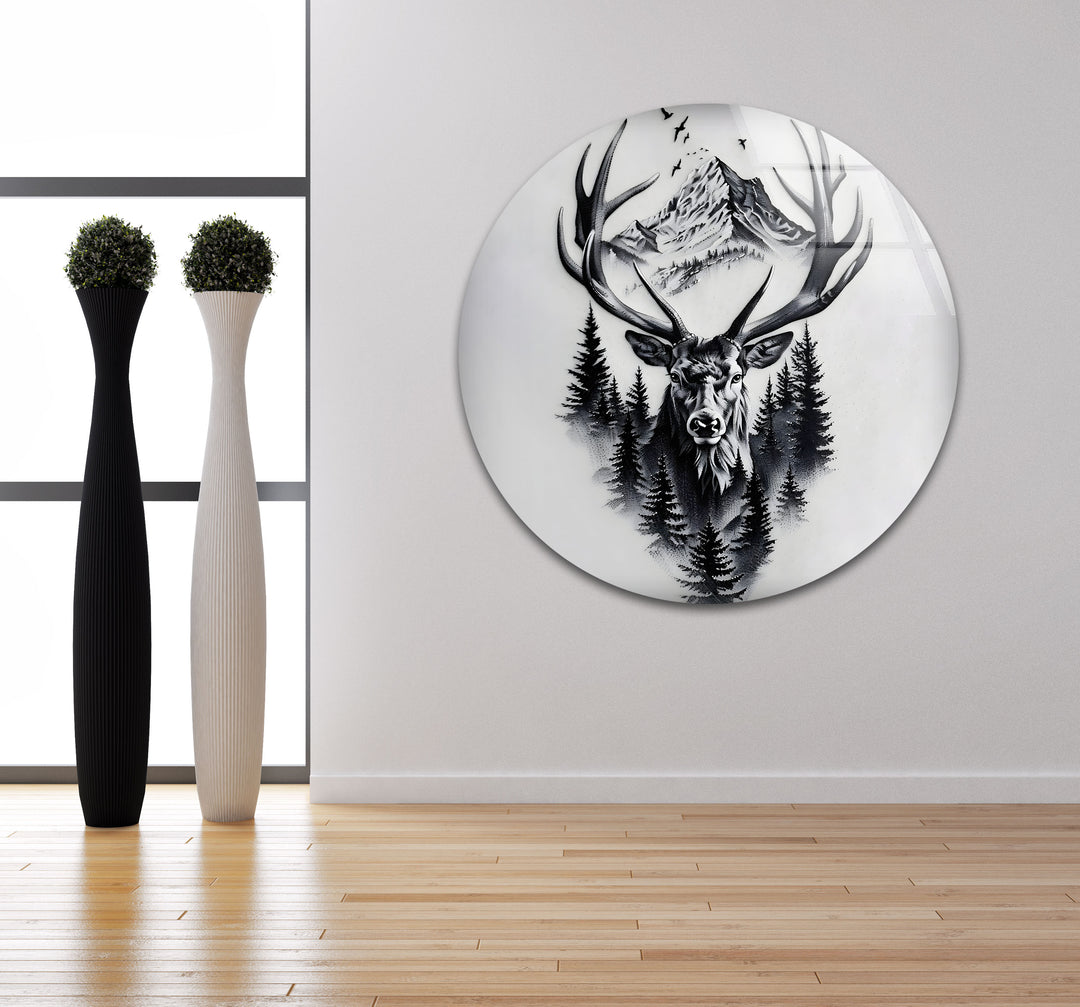 Majestic Stag & Mountain – Black & White Wildlife Wall Art