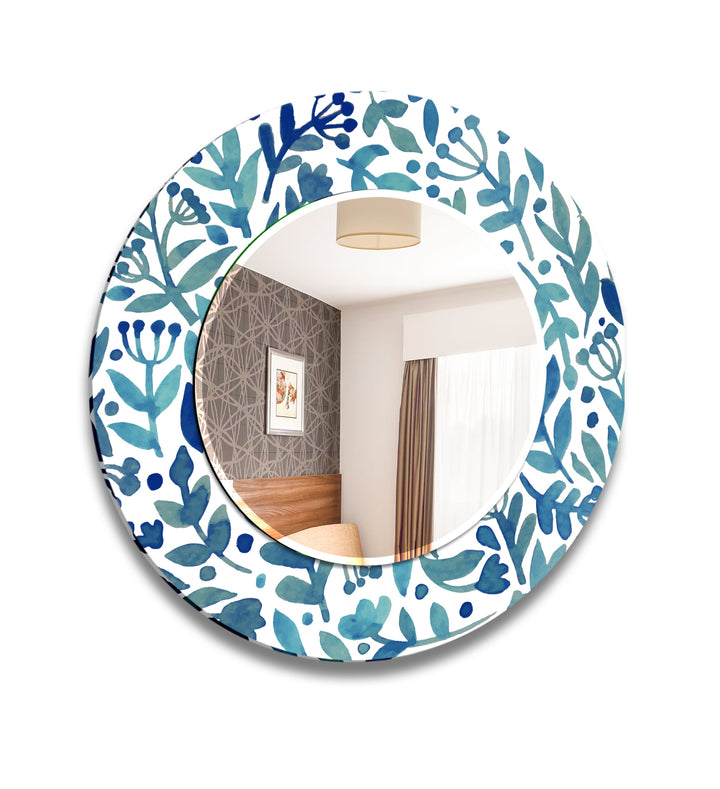 Blue Round Flowers Wall Mirror Living Room Wall Mirror
