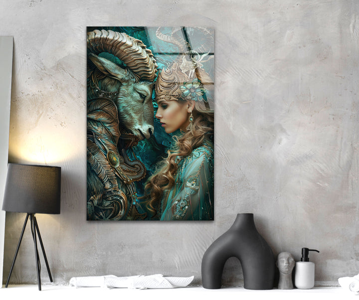 Zodiac with Woman Glass Wall Art picture on glass wall art, photos printed on glass
