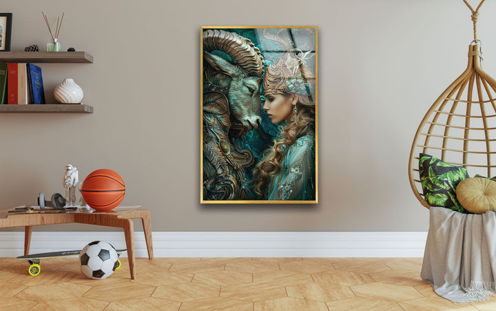 Zodiac with Woman Glass Wall Art photo print on glass, prints on glass wall art
