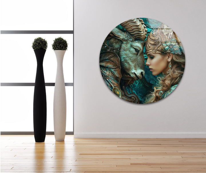 Zodiac with Woman Glass Wall Art custom glass photo prints, large glass prints
