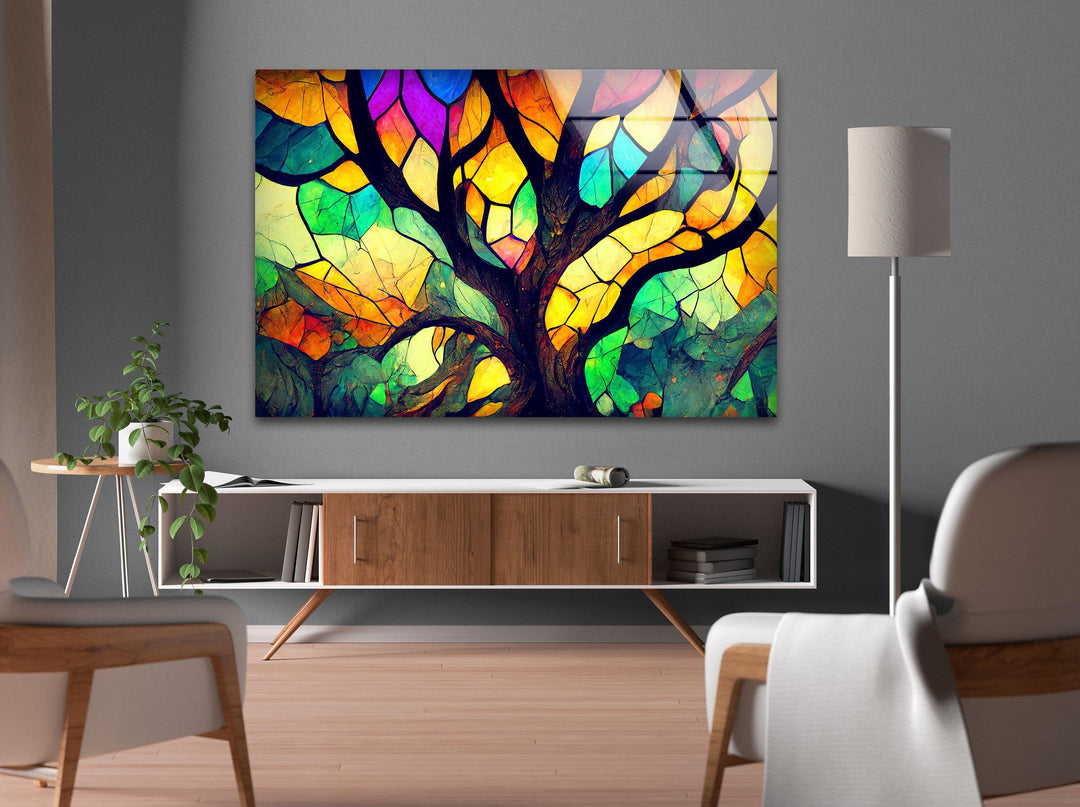 Stained Glass Window Tree Glass Wall Art, glass image printing, glass prints from photos