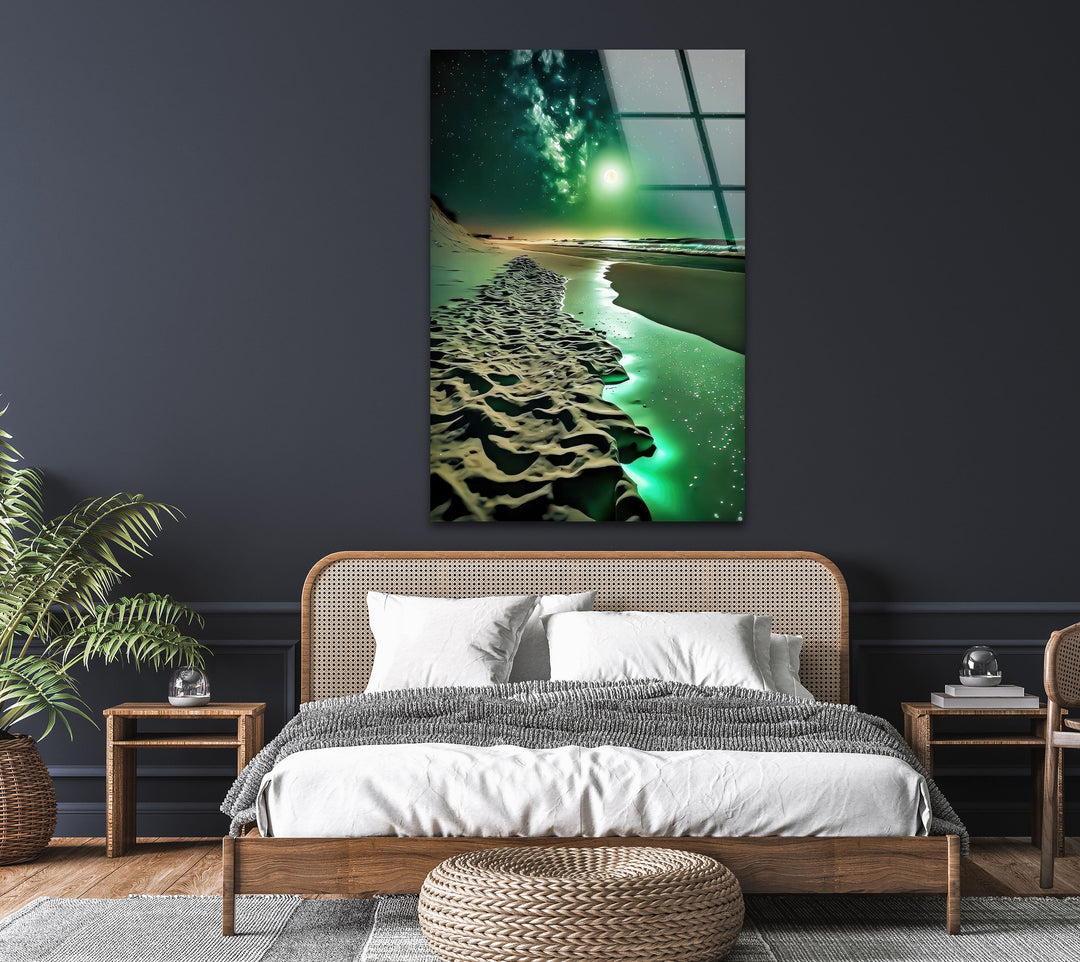 Sea Night Green Moon Glass Wall Art art glass wall art, glass wall art pictures