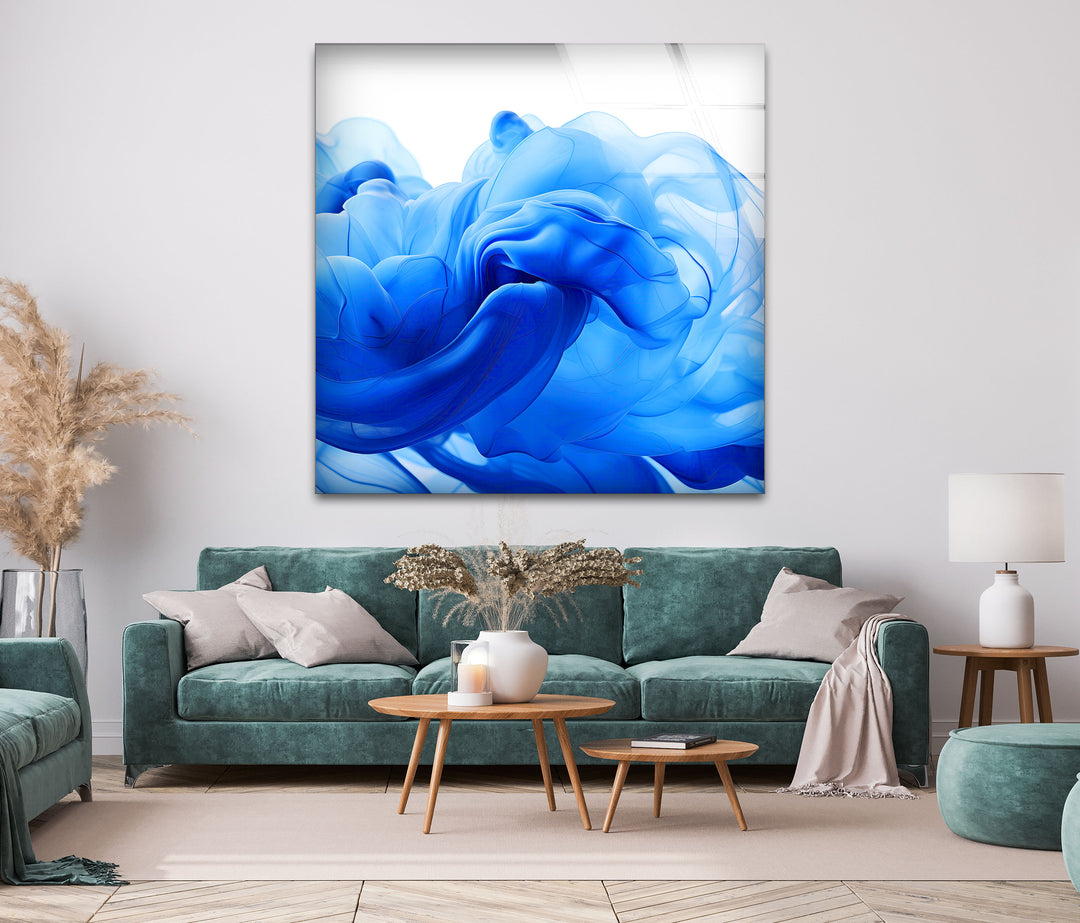 Abstract Blue Fractal Glass Wall Art Glass Printing Wall Art, Print photos on glass