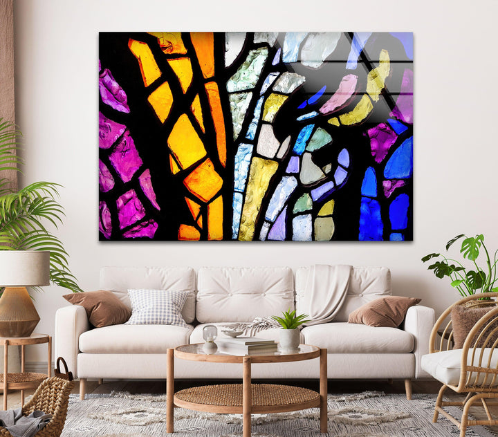 Bright Colorful Stained Glass Wall Art print picture on glass, Tempered Glass Wall Art