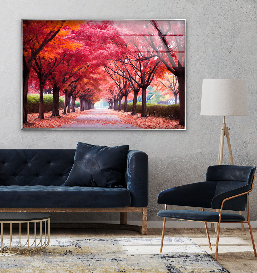 Spring Pink Trees Glass Wall Art glass pictures for Wall, glass prints wall art