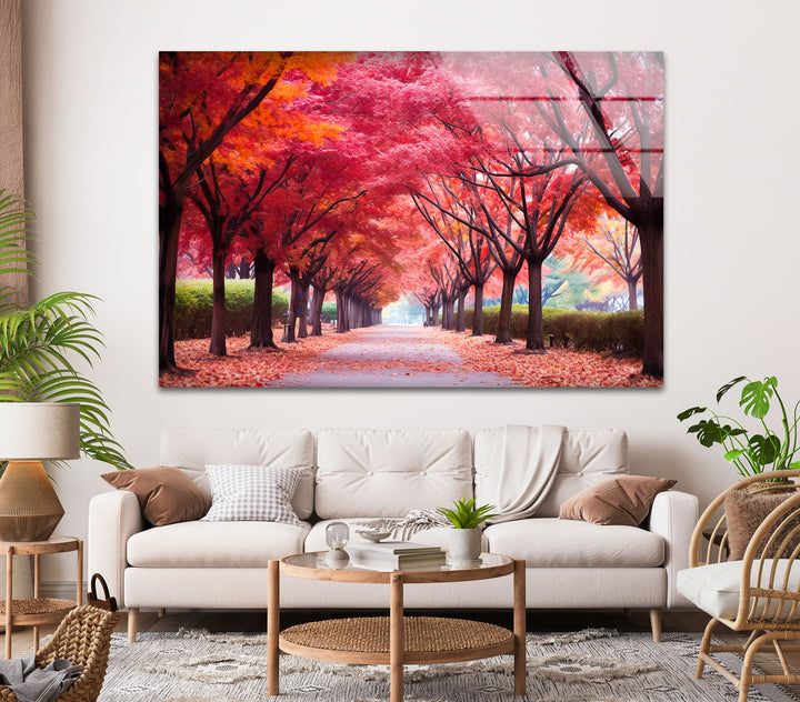 Spring Pink Trees Glass Wall Art glass image printing, glass prints from photos