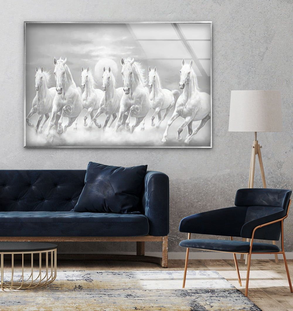 White Horses Running Glass Wall Art glass art painting, glass art for the Wall