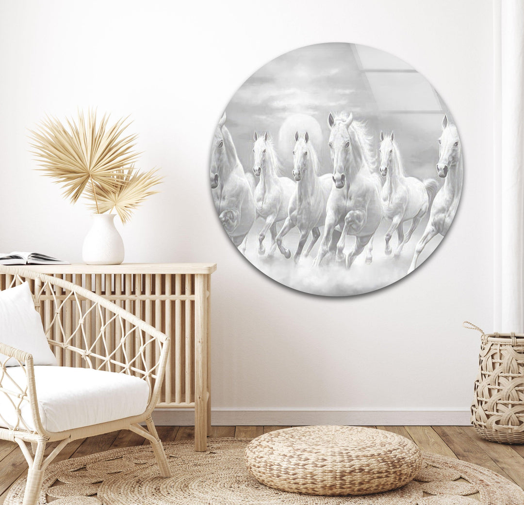 White Horses Running Glass Wall Art glass image printing, glass prints from photos