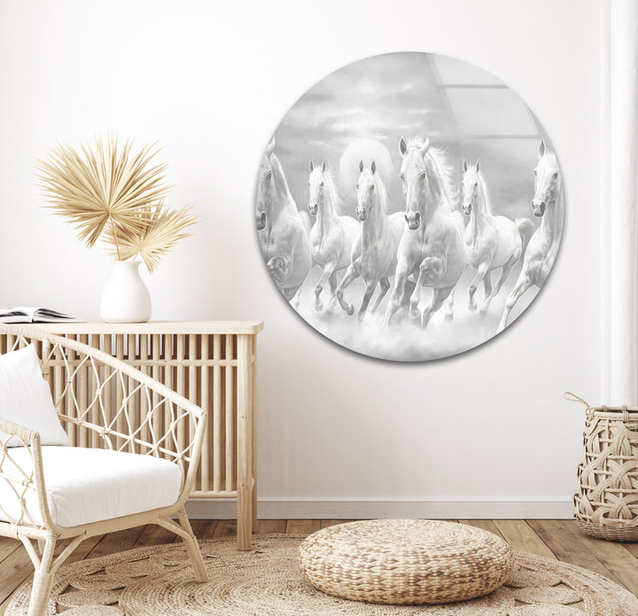 White Horses Running Glass Wall Art glass image printing, glass prints from photos